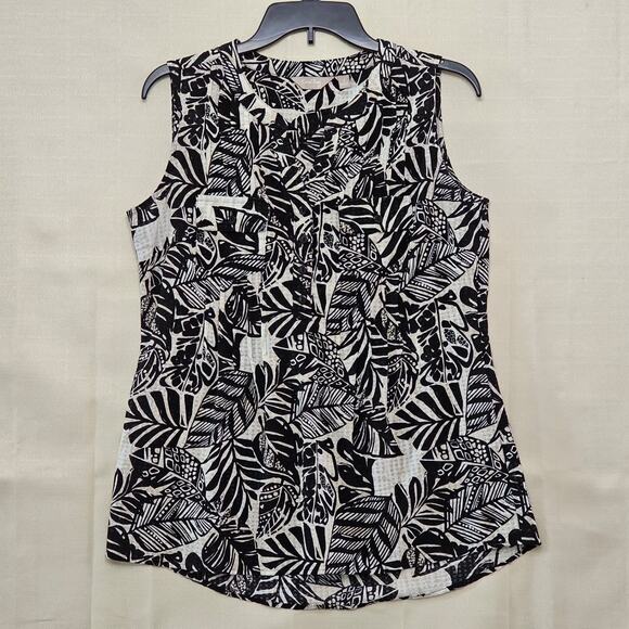 CORAL BAY Women's Top Sleeveless Black&White Leaf Pattern Size Small w/ Pockets - Picture 1 of 4